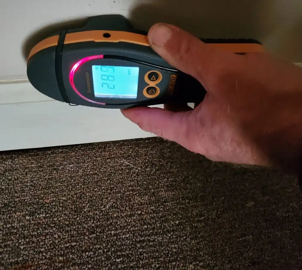 Moisture detection at baseboard during Burst Pipe Cleanup in Gonzales